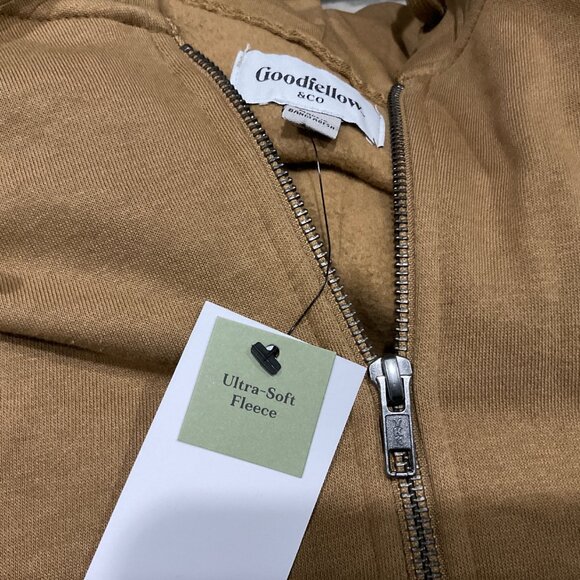 Men's Hooded Zip-Up Sweatshirt - Goodfellow & Co™ Brown L: Midweight Fleece - Picture 3 of 3